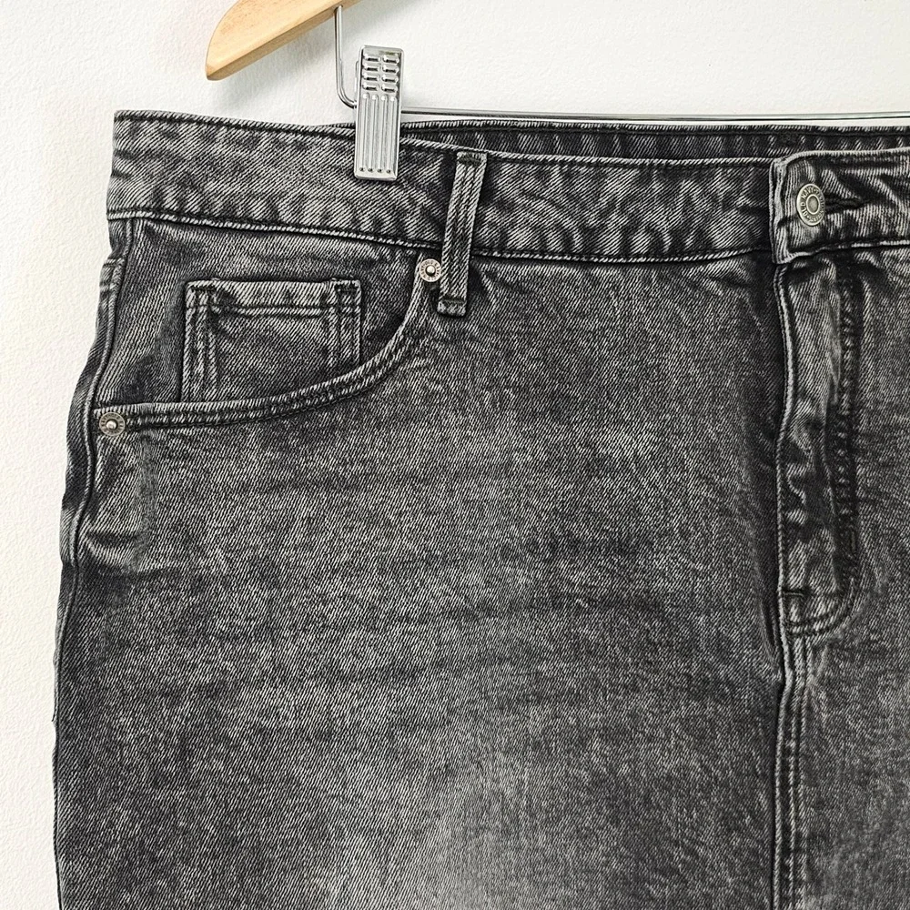Old‎ Navy Denim Skirt 18 Black Acid Wash Mini Raw Hem Stretch Grunge Indie Y2K